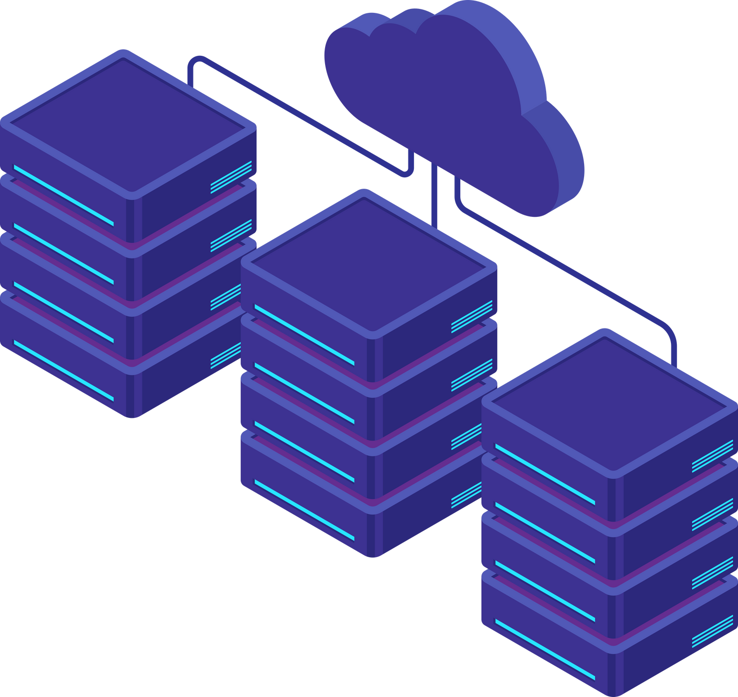 Isometric Data transmission technology and data protection services, local servers connected to cloud servers.